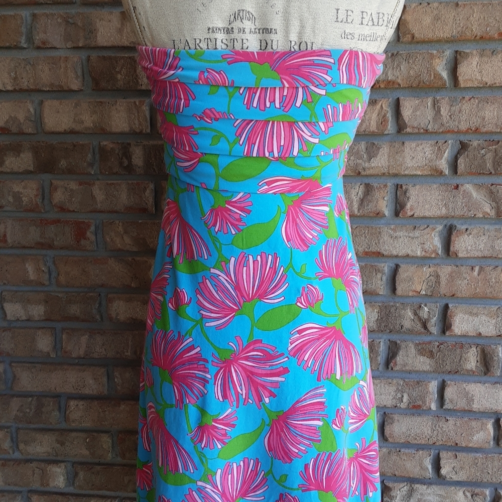 Lilly Pulitzer Petula Pink Floral Tropical Print Strapless Dress. - Picture 5 of 8